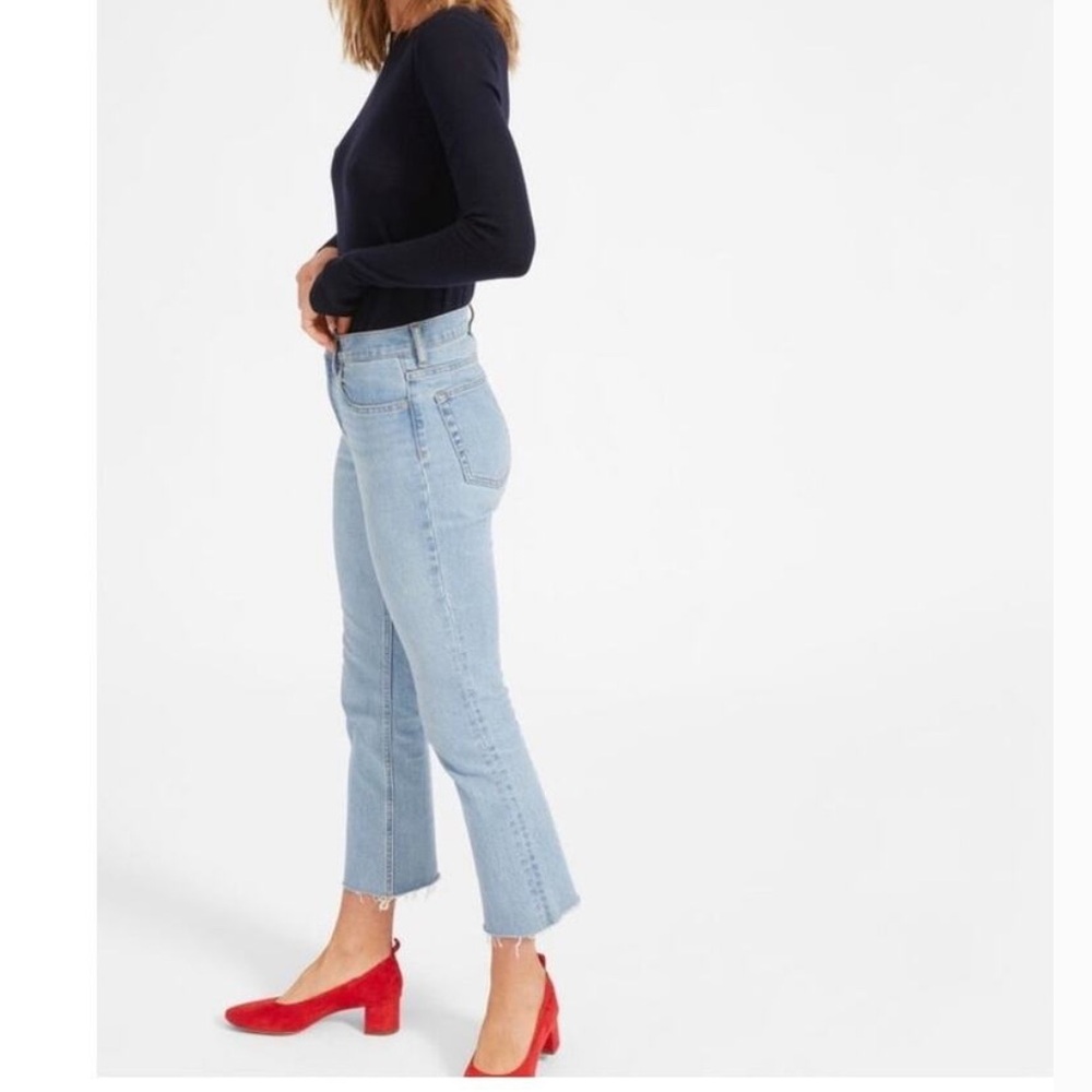 Everlane High Rise Kick Crop Frayed Hem Jeans Straight Leg Size 26 Regular Blue